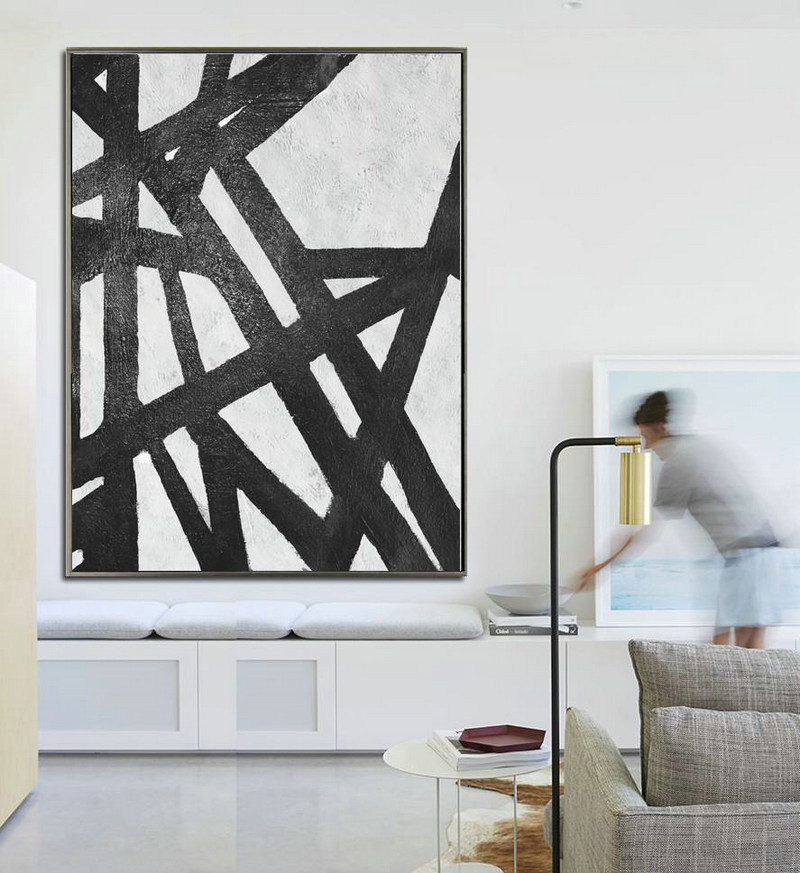 Large Modern Abstract Painting,Black And White Minimal Painting On Canvas - Contemporary Abstract Painting